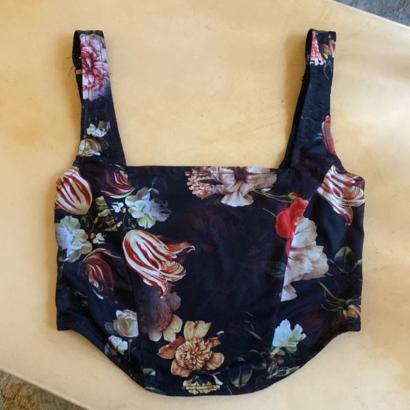West of Melrose Floral Mesh Stretch Corset Bustier Crop XS Tillys Goth Romantic - Picture 5 of 12